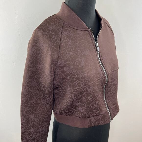 Balance Athletica Flight Jacket Cropped Brown Floral Full Zip Stand Up Collar S - Picture 4 of 8